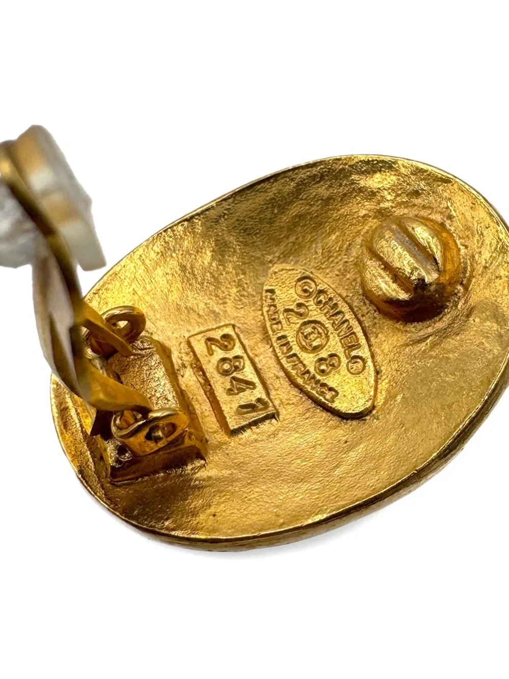 Authentic CHANEL 1990s gold plated oval clip on earrings